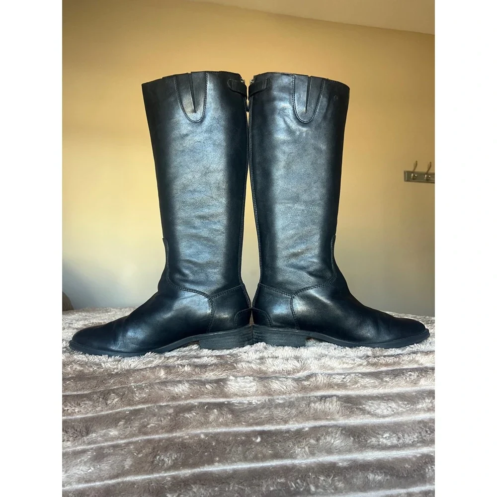Sam Edelman Penny Riding Boots Black Leather‎ Knee High Back Zip Women 7.5M